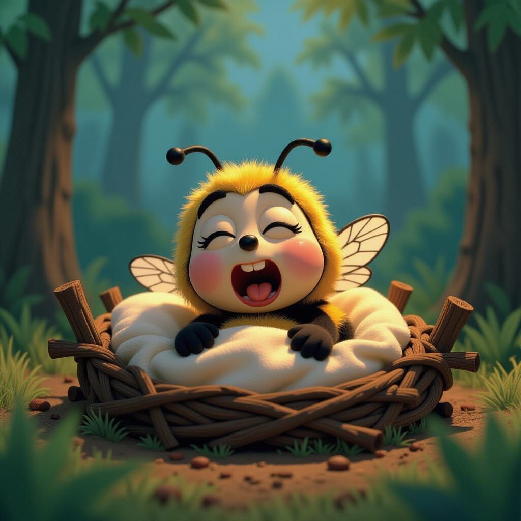 Sleepy Bee Yawning in Forest, Claymation Style