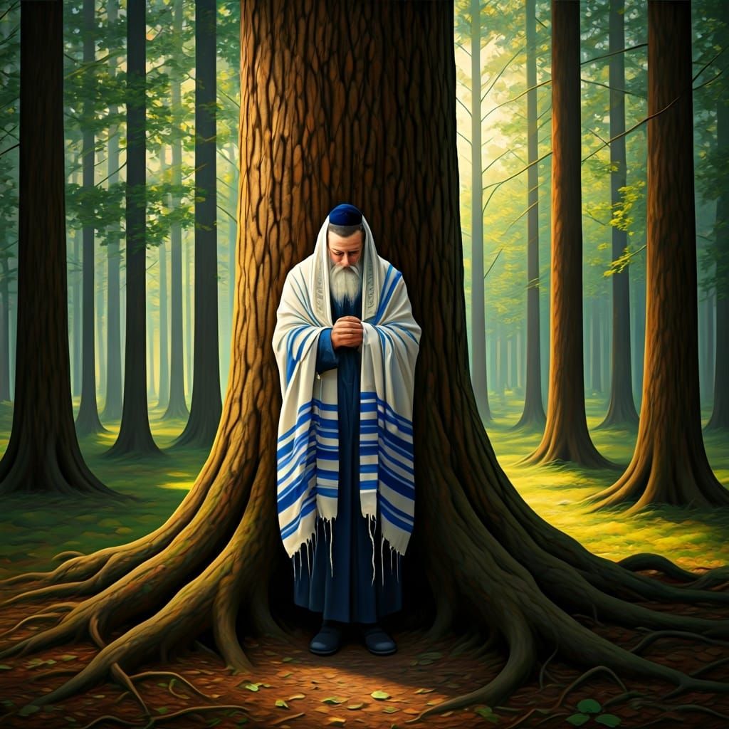 Orthodox Jew Praying in Forest, Chagall-Style