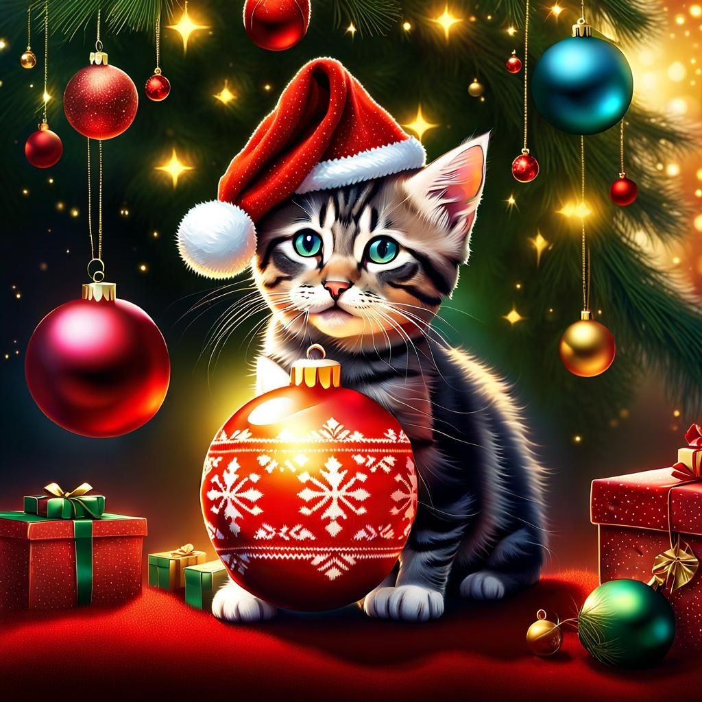 Kitten's Christmas: A Festive Storybook Illustration