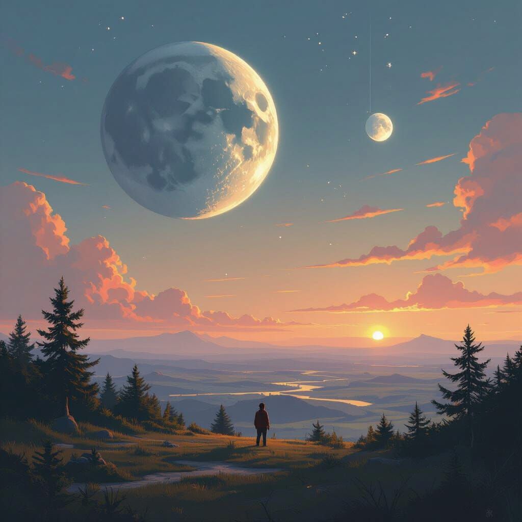 Earth and Moon in Orbit Digital Art