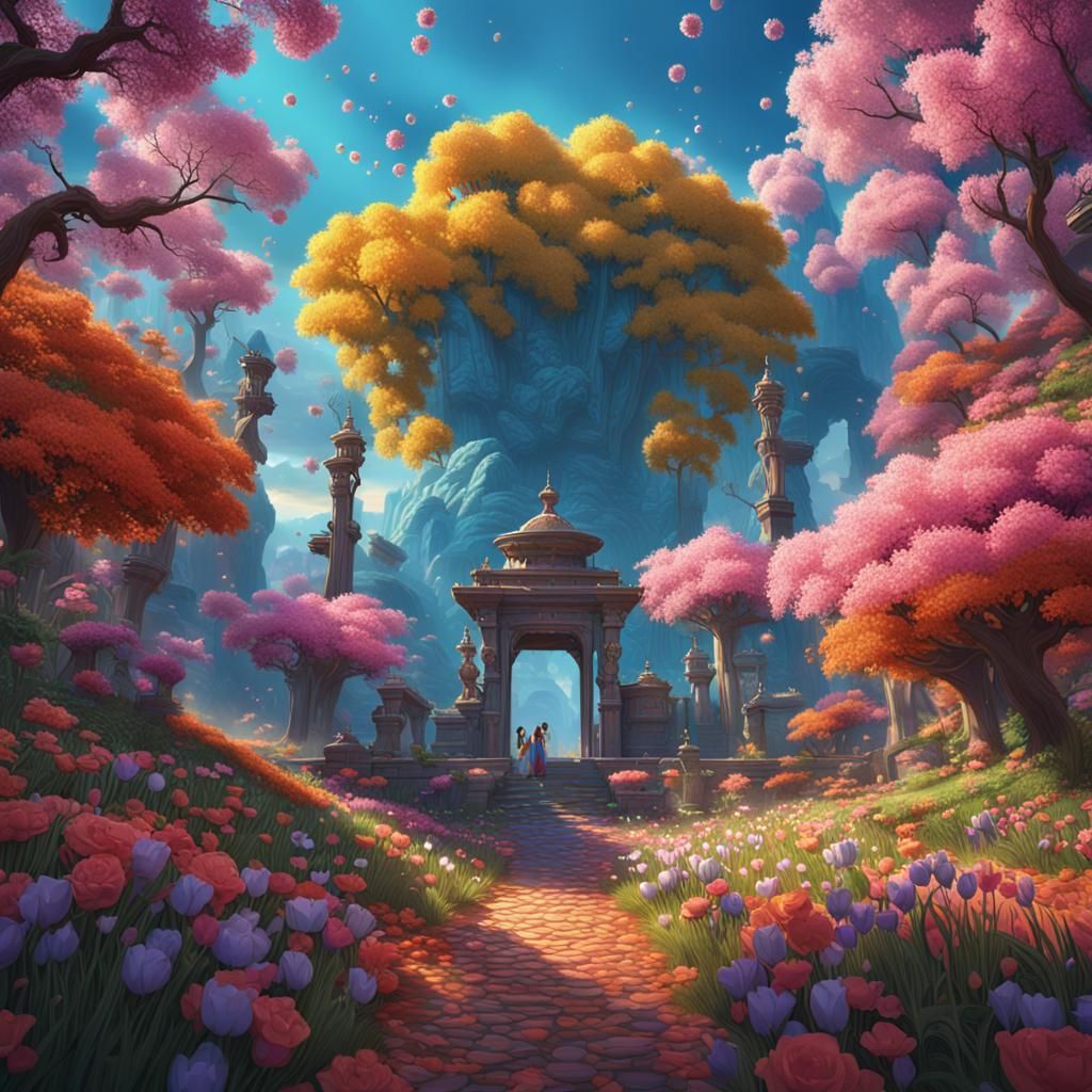 Vibrant Spring Scene in 3D Rendered Style