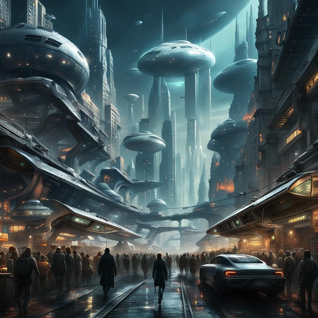 Futuristic Cityscape in Lunarpunk Noir Style