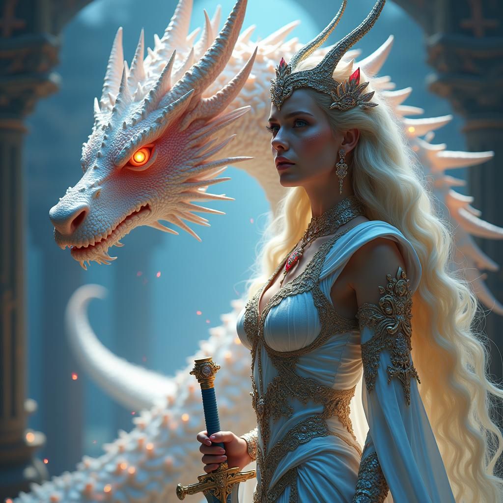 Dragon Goddess with Moon Dragon in Fantasy Art