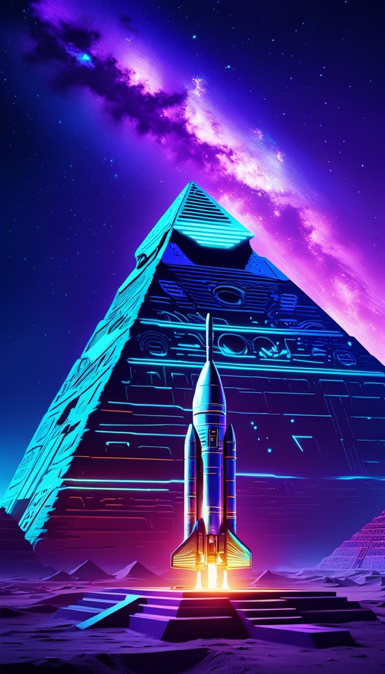 Ancient Egypt's Futuristic Neon Rocket Launch
