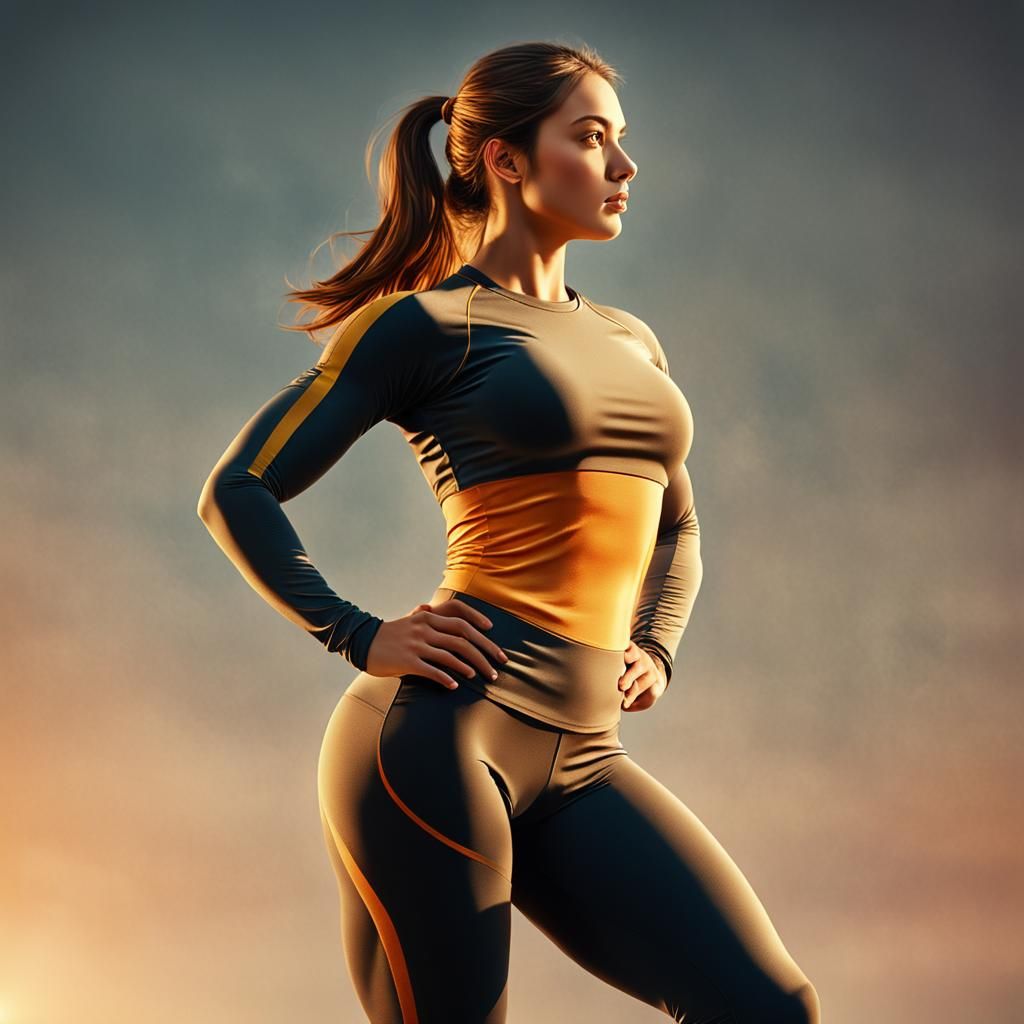 Curvy Athletic Woman in Pin-Up Art Style