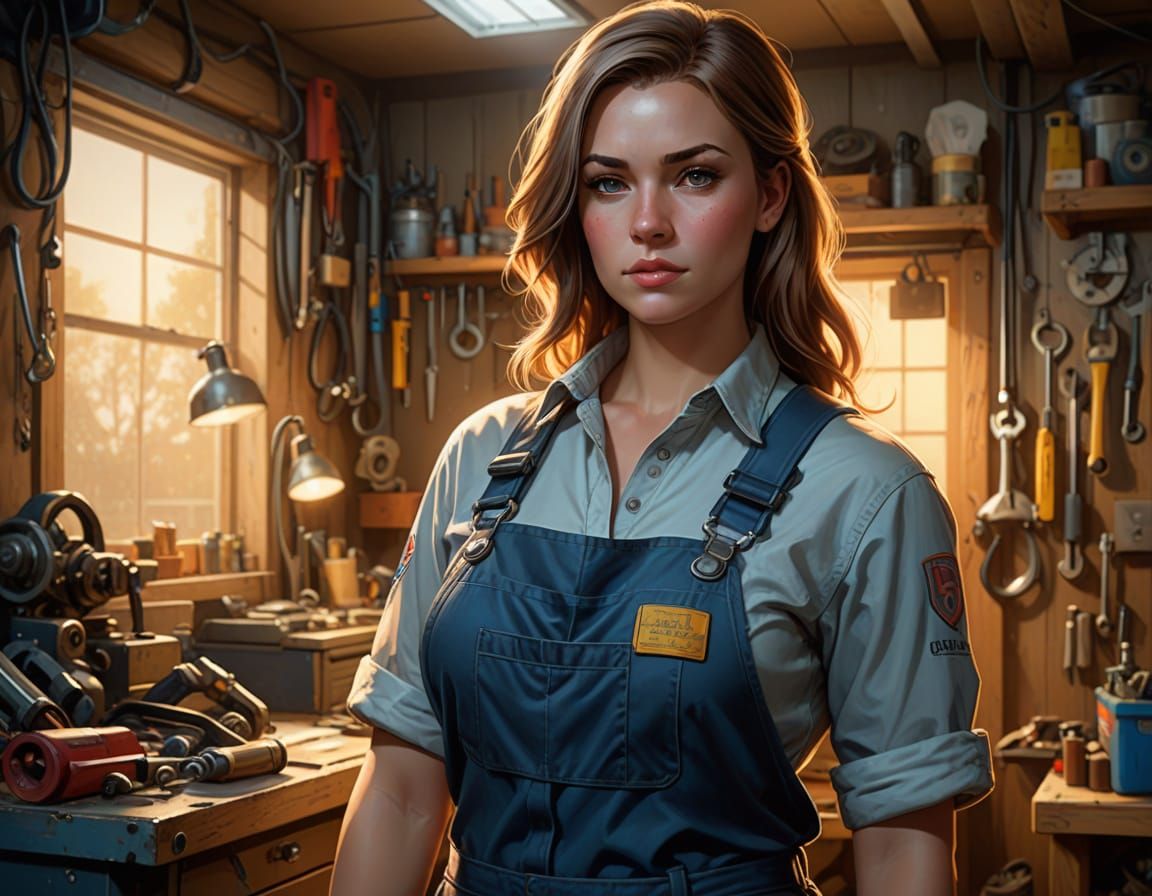 Athletic Polish Mechanic in Rustic Garage