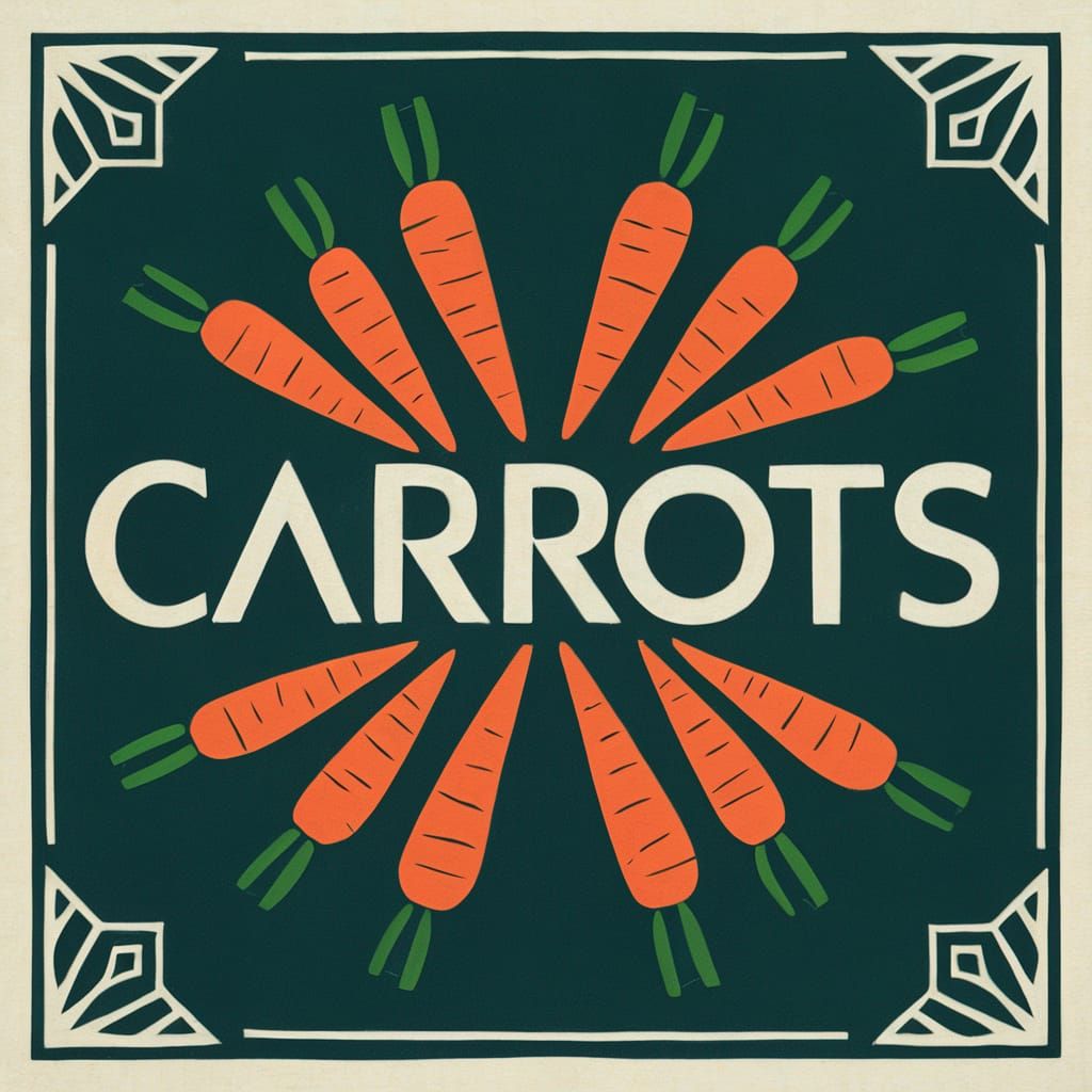 Vintage Art Deco Carrot Illustration in Linocut Style