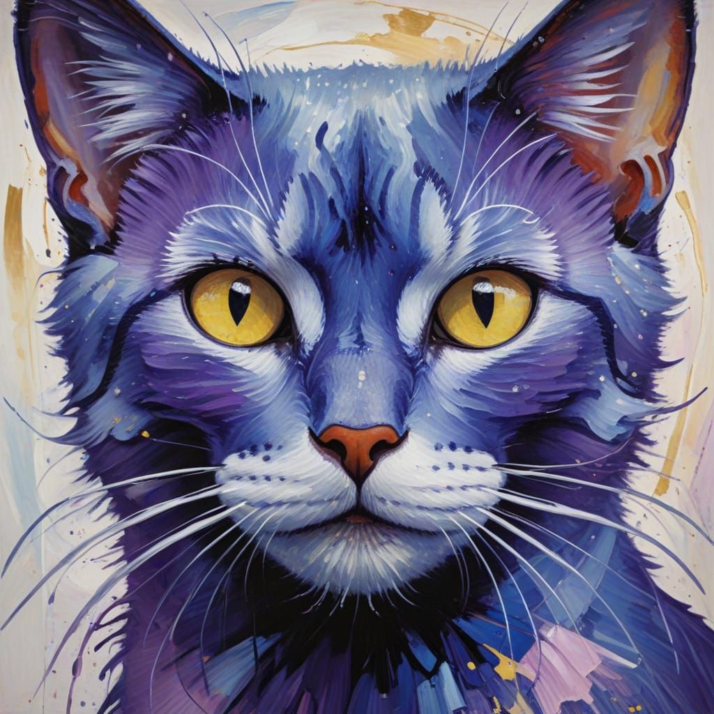 Majestic Cosmic Cat in Ethereal Violet and Silver