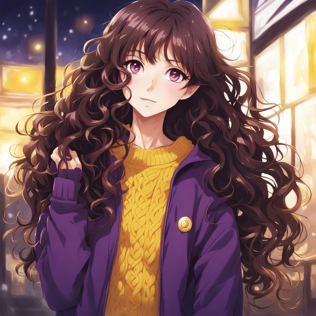 Slender Girl with Brown Hair in Anime Manga Style