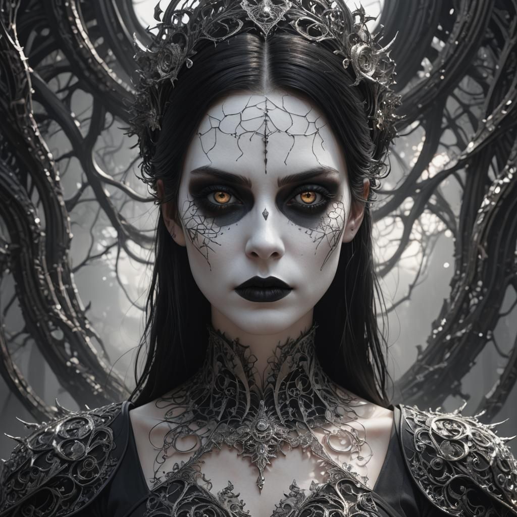 Gothic Girl with Dark Hair in Matte Painting Style