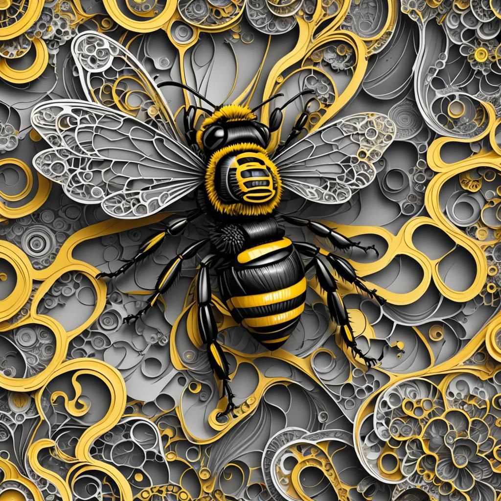 Anxious Bumble Bee in Abstract 3D Rendering