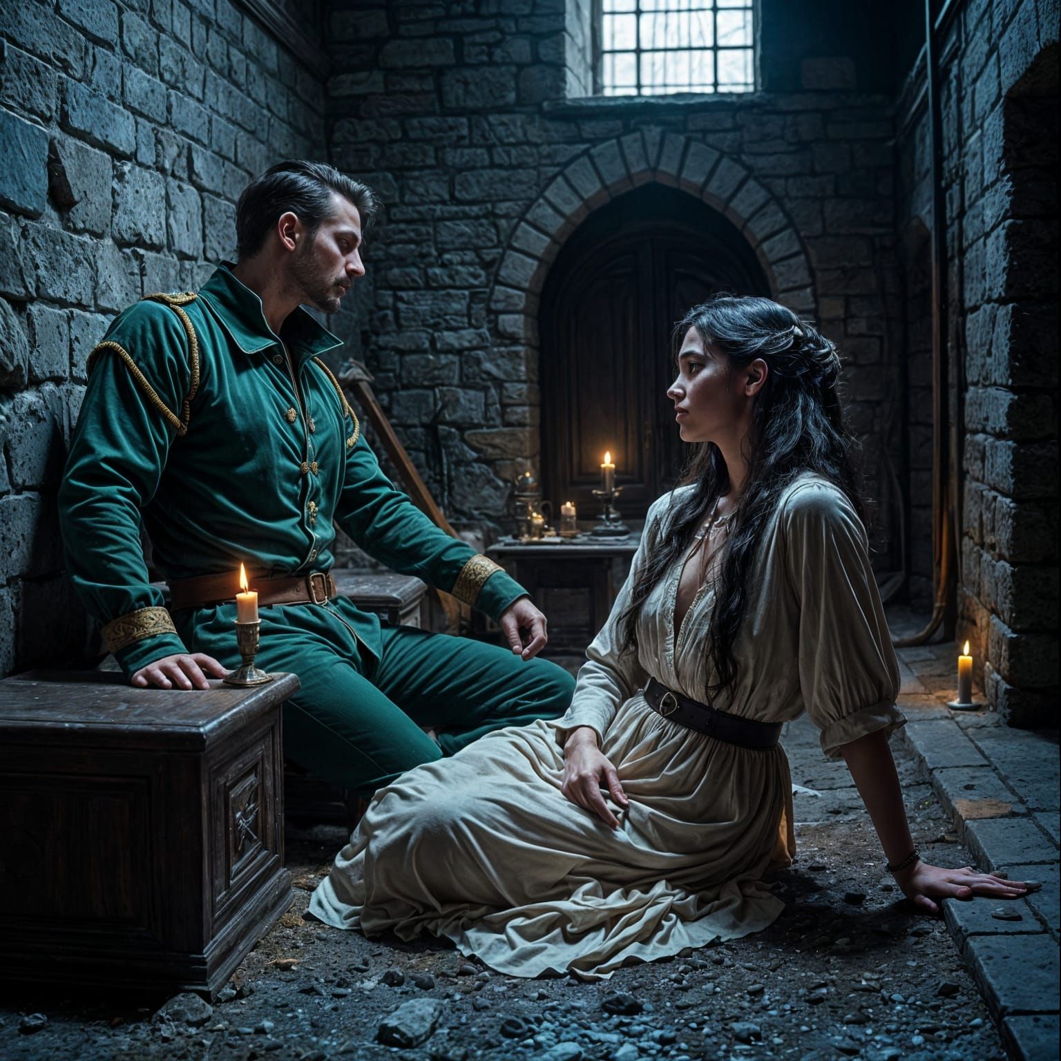 Mysterious Prison Cell Scene with Barred Window and Hidden C...