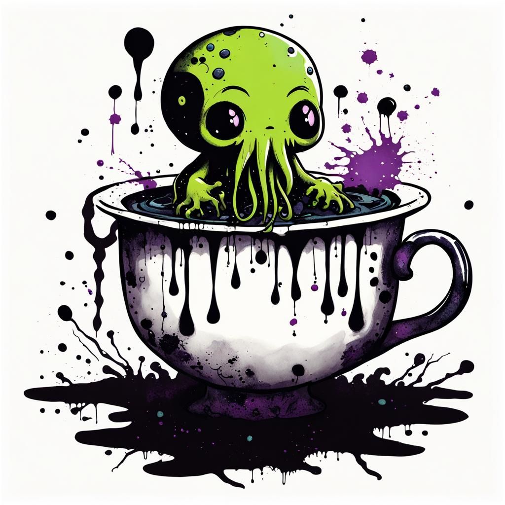 Chibi Cthulhu Splatter Art in Teacup