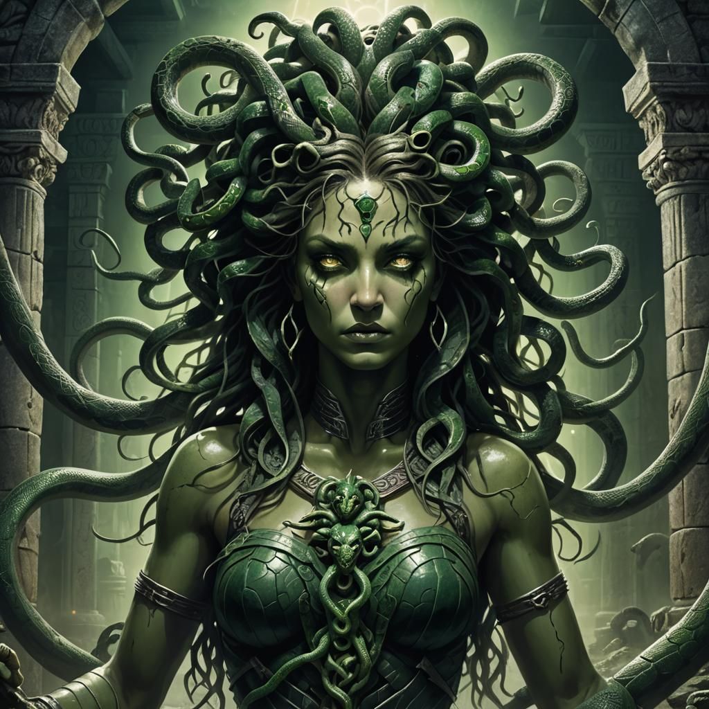 Eerie Medusa Illustration in Dark Fantasy Style