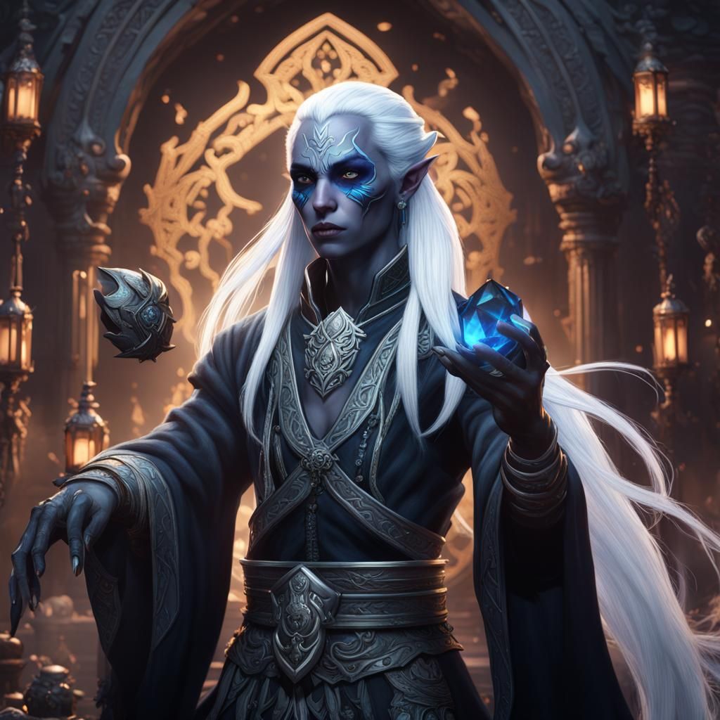 Drow Dao Genie Warlock with Black Crystal