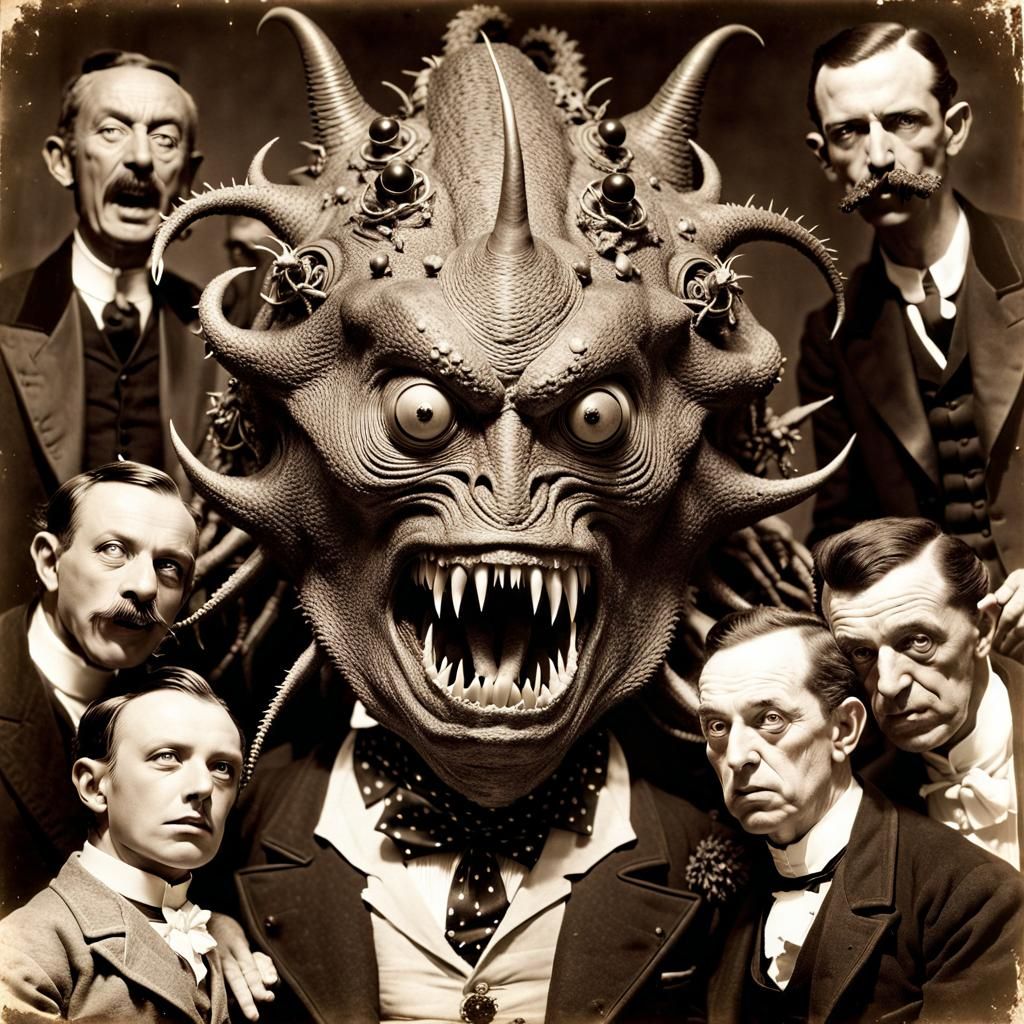 Nightmarish Lovecraftian Monster in Sepia Photograph