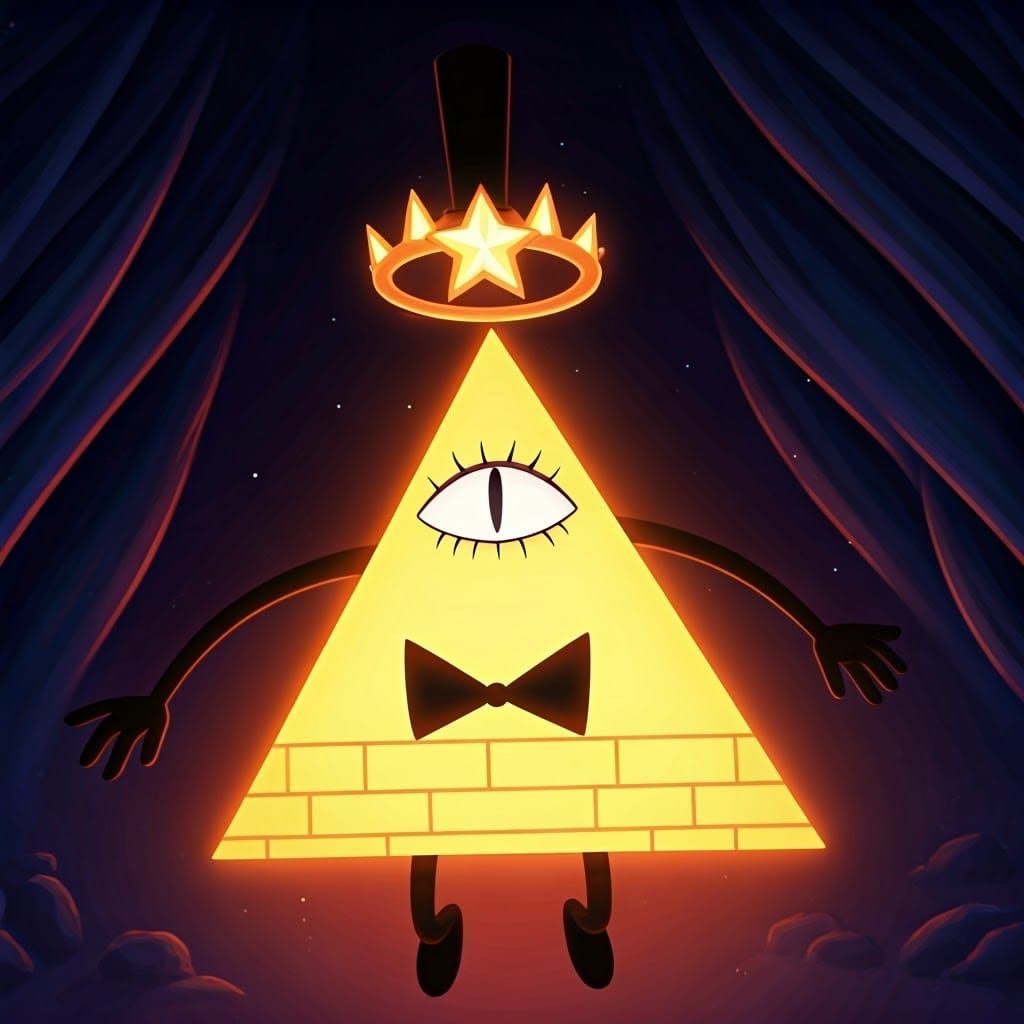Bill Cipher with Star Crown in Retro Cartoon Style