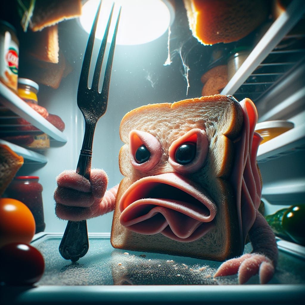 Ham Sandwich Warrior in Dystopian Refrigerator