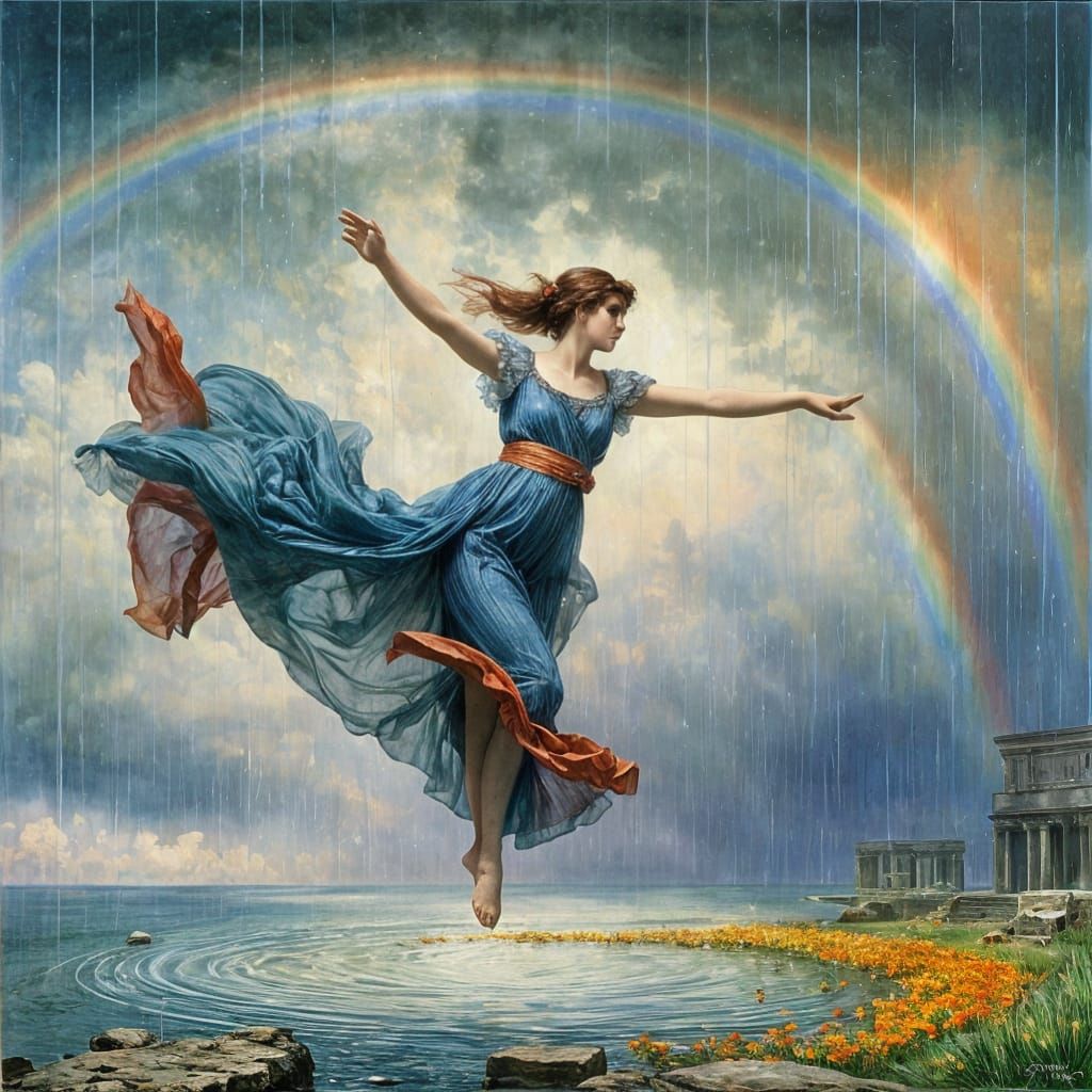 Iris Goddess Creates Rainbow: Digital Art