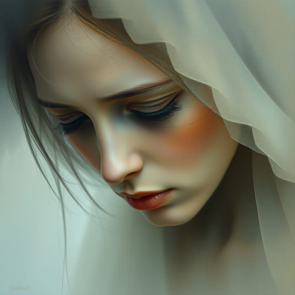 Weary Woman with Heavy Eyelids: Impressionist Digital Art