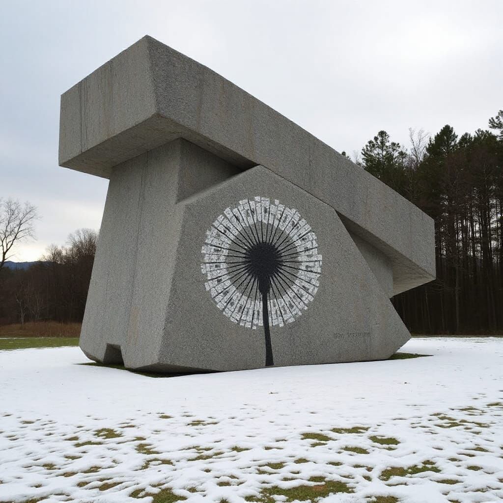 Brutalist Architecture with Dandelion Kintsugi Mosaic