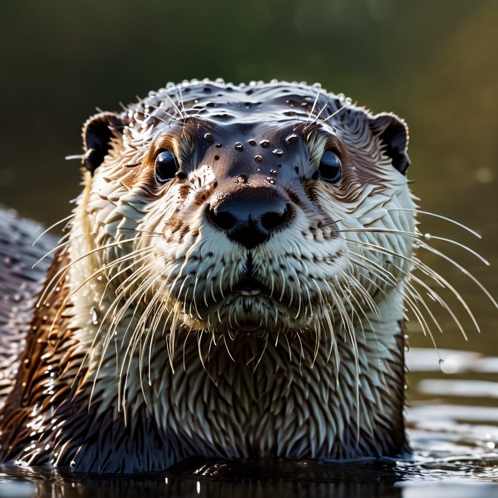European Otter Portrait in Golden Hour Light