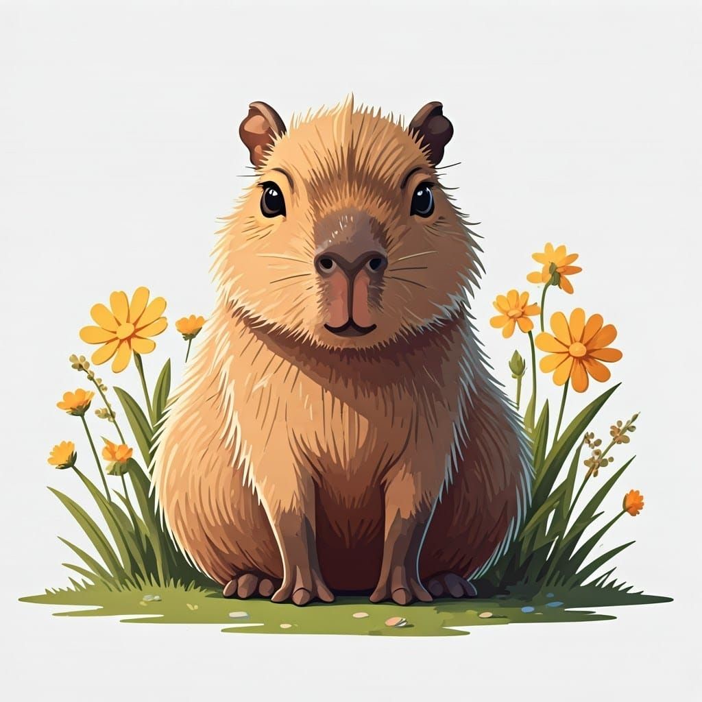 Cute Capybara in Kawaii Japanese Illustration Style