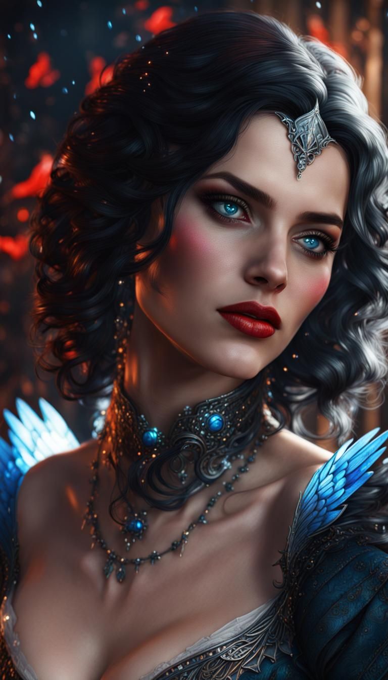 Yennefer with Magical Wings in Detailed Digital Art