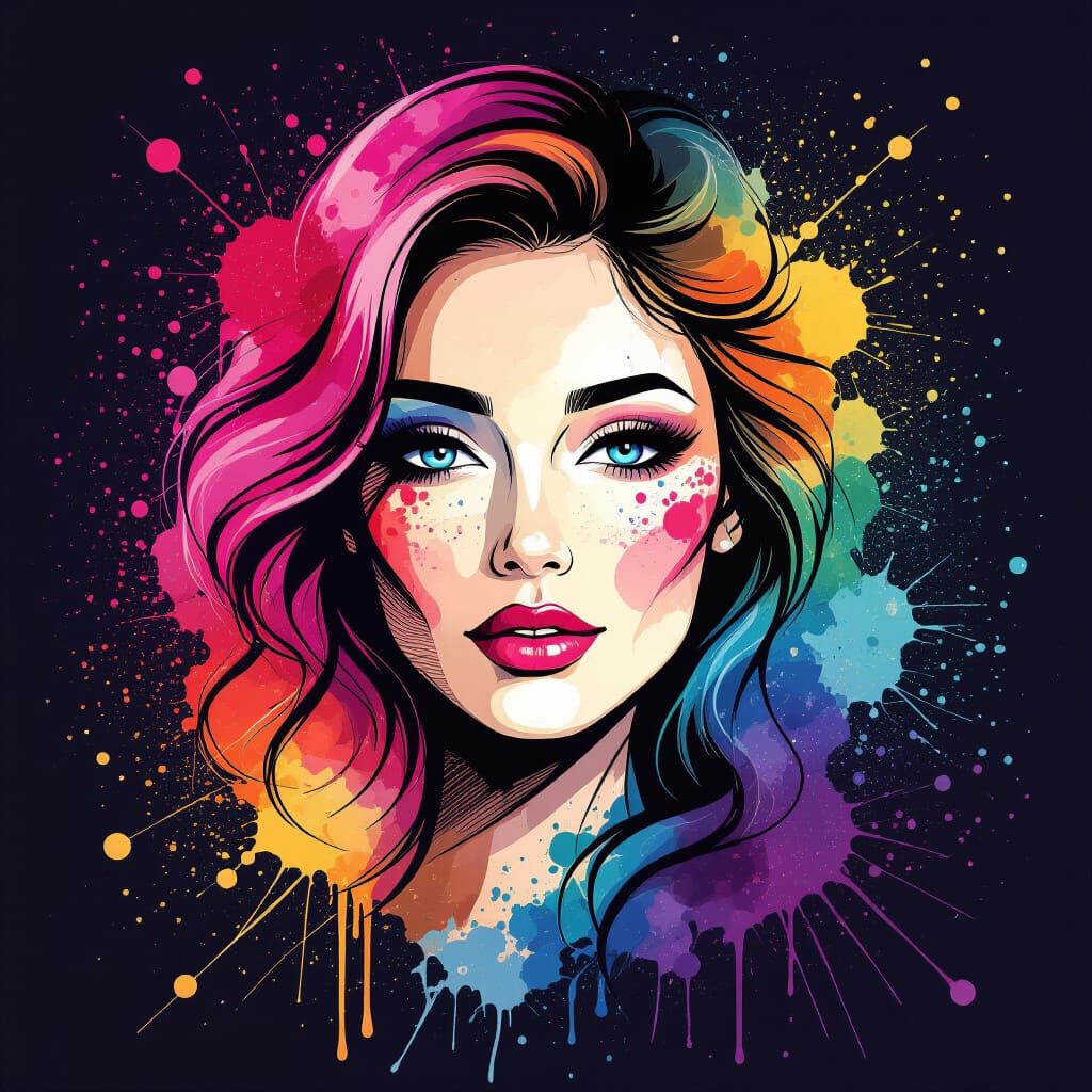 Abstract Ink Splatter Feminine Portrait