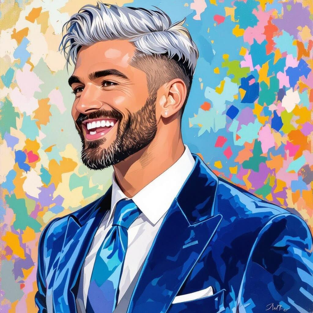 Handsome Man in Blue Velvet Suit, Rembrandt Lighting