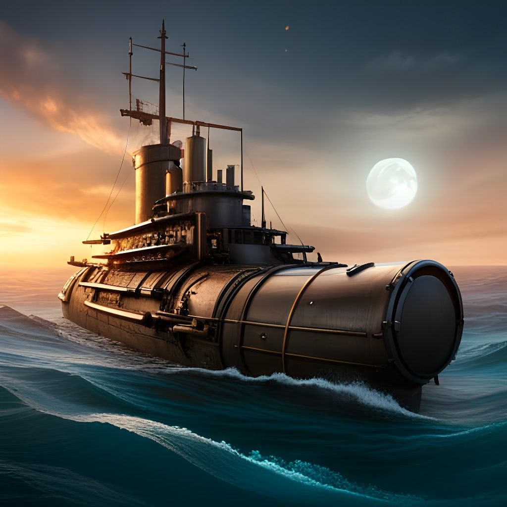 Steampunk Submarine Underwater Battle Scene