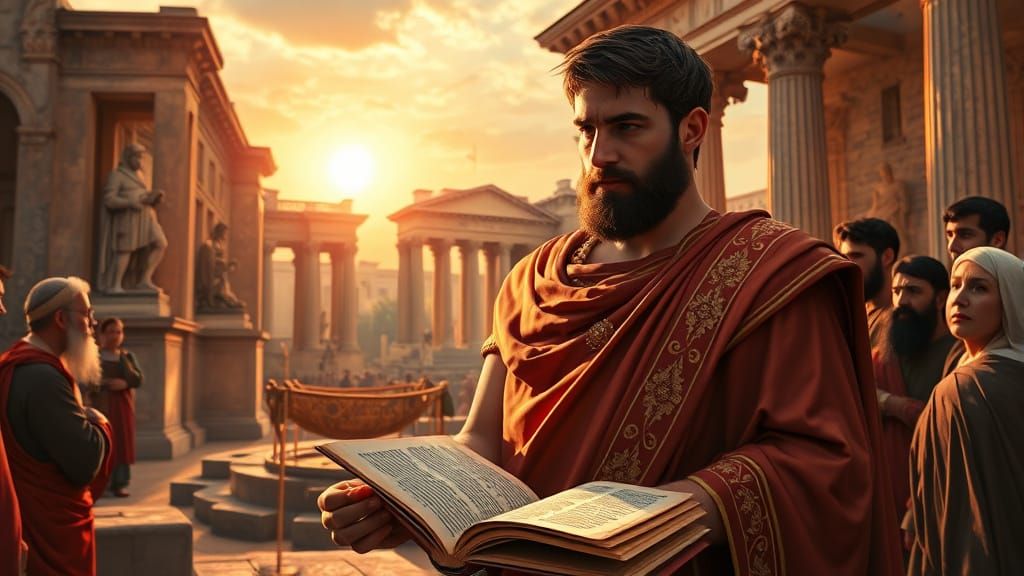 Roman Emperor in Imperial Toga Studies Ancient Texts amidst ...