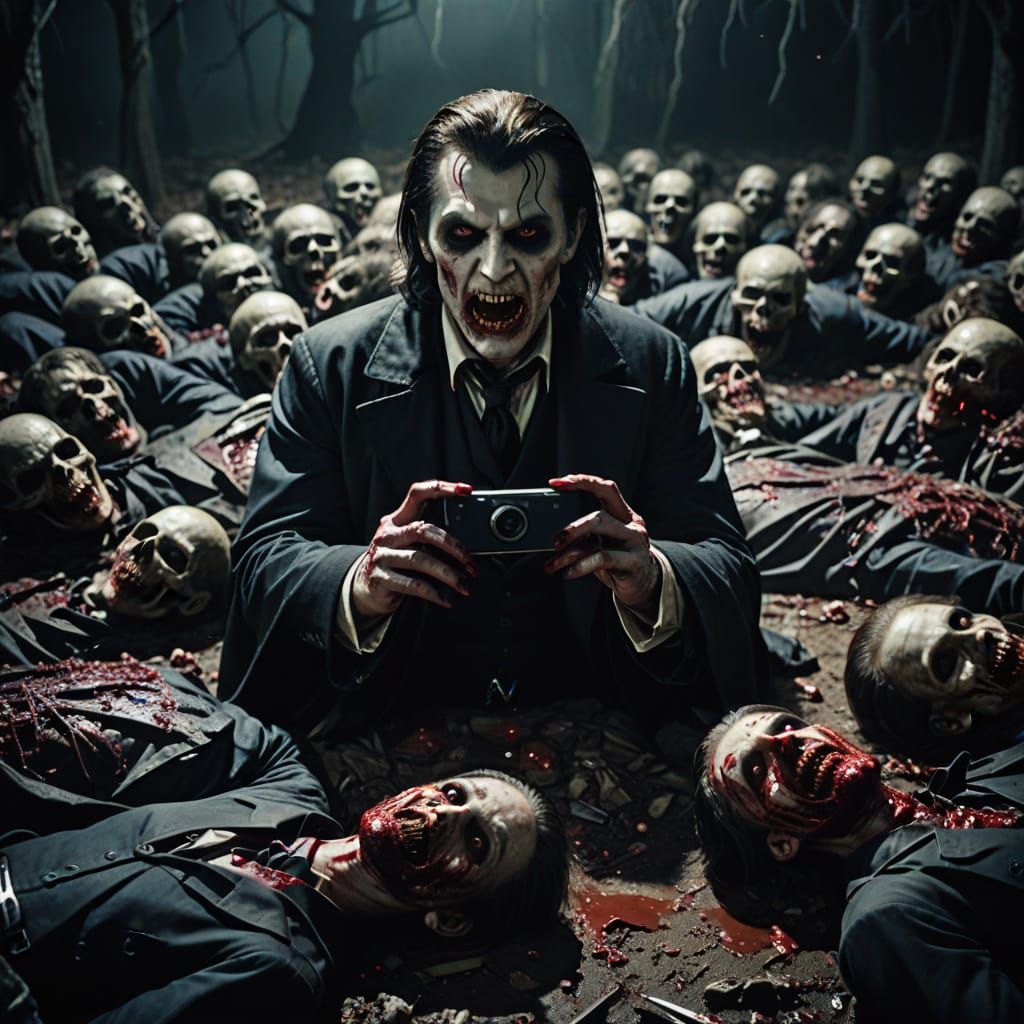 Cinematic Vampire Portrait in a Blood-Soaked Lair