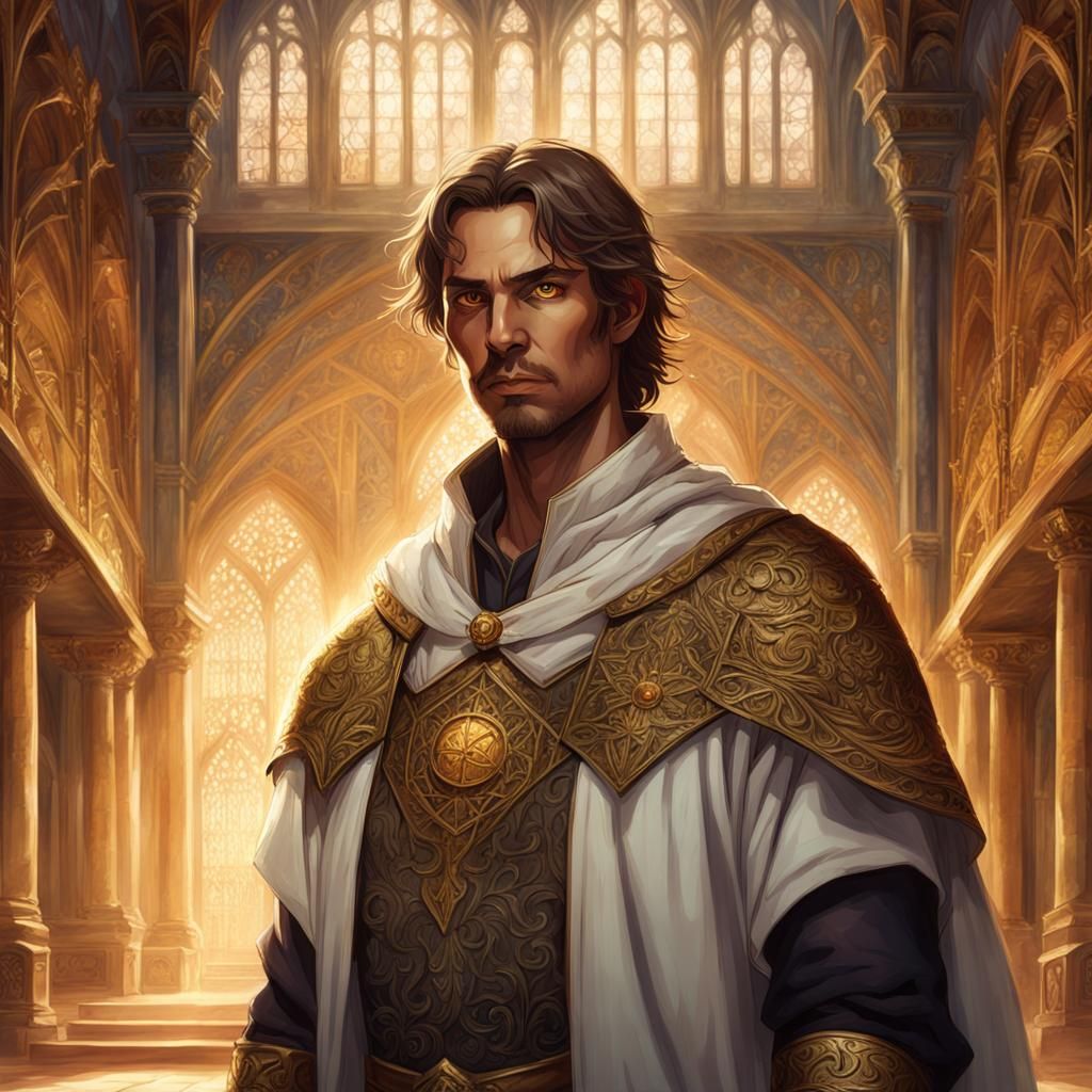 Medieval Counselor in Grand Hall: Fantasy Concept Art