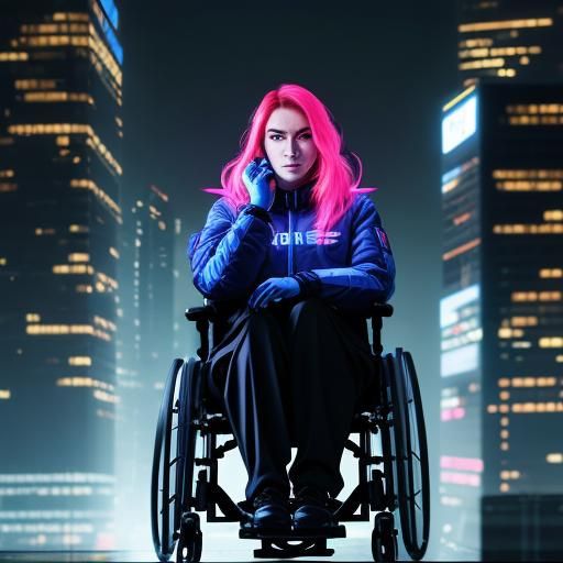 Futuristic Portrait: Disabled Woman Working Remotely
