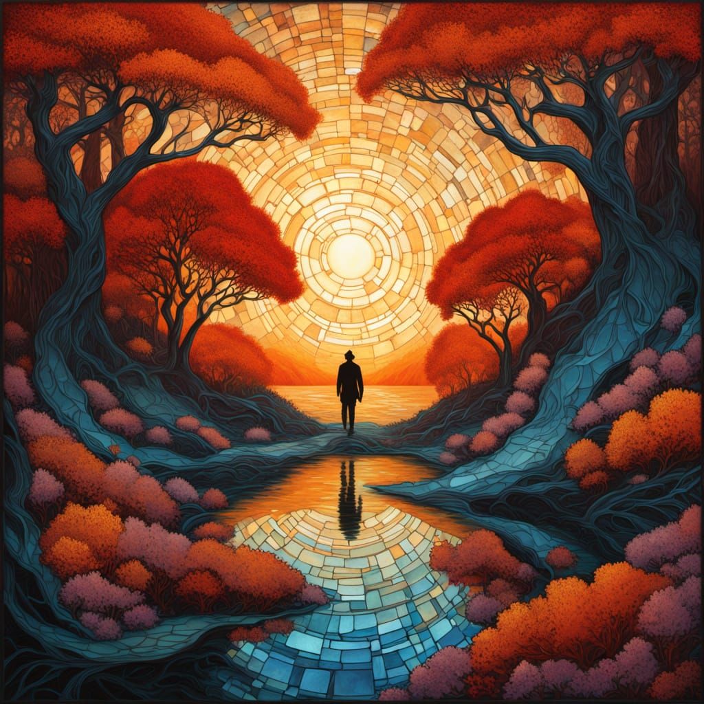 Neo-Impressionist Figure in Bioluminescent Soul Chamber