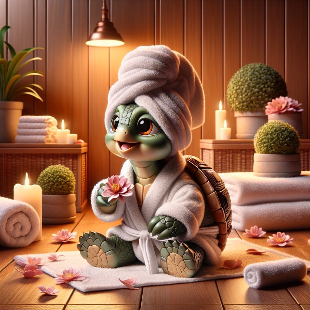 Turtle in Spa: 3D Rendered Bathroom Scene
