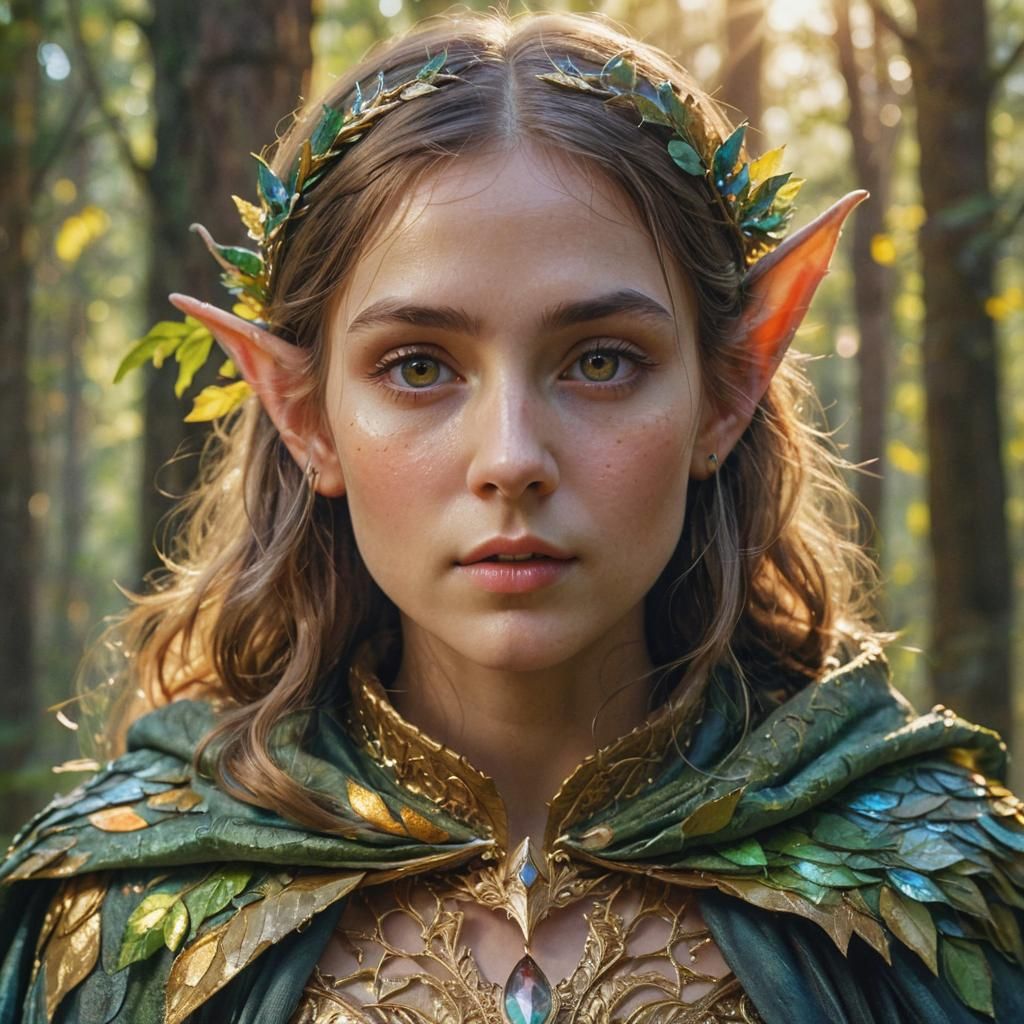 Elf Girl Portrait in Watercolor Fantasy Forest