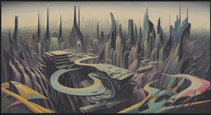 Abstract Cityscape in Abstract Expressionist Style