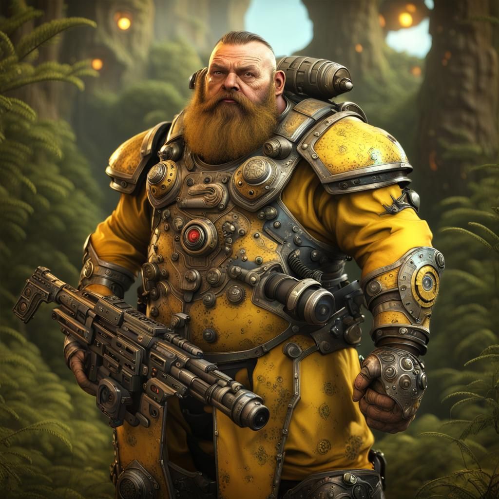 Cyborg Dwarf in Steampunk Space Armor
