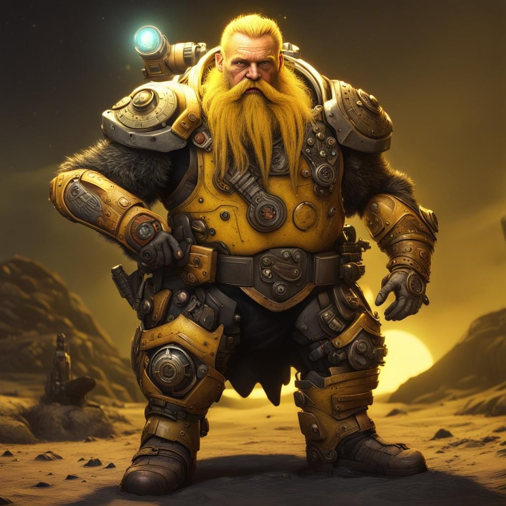 Cyborg Space Dwarf with Bazooka on Alien Planet