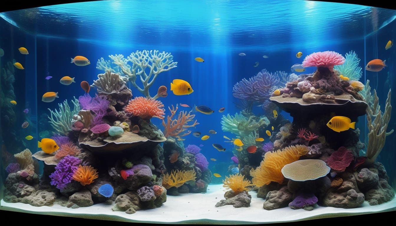 Colorful Indoor Aquarium with Corals and Jellyfish