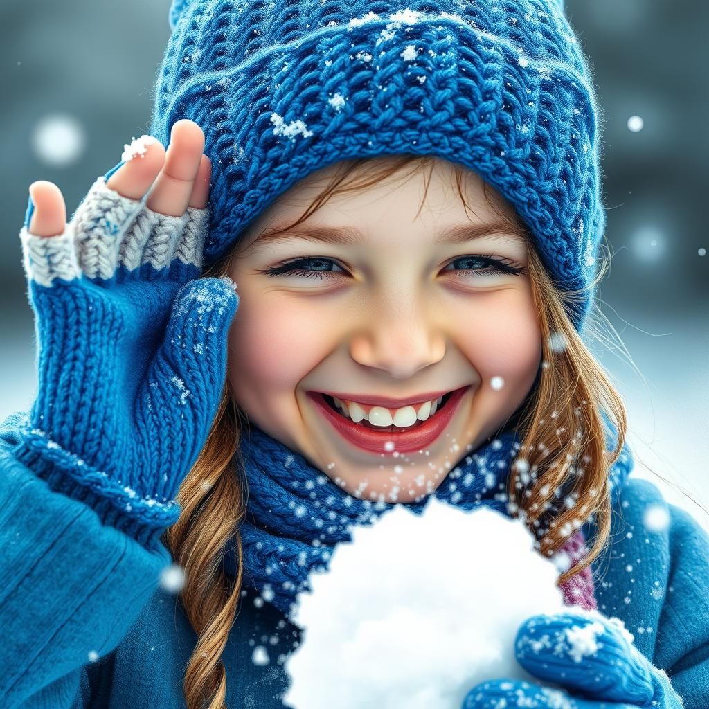 Girl Laughing During Snowball Fight: Macro Pencil Sketch