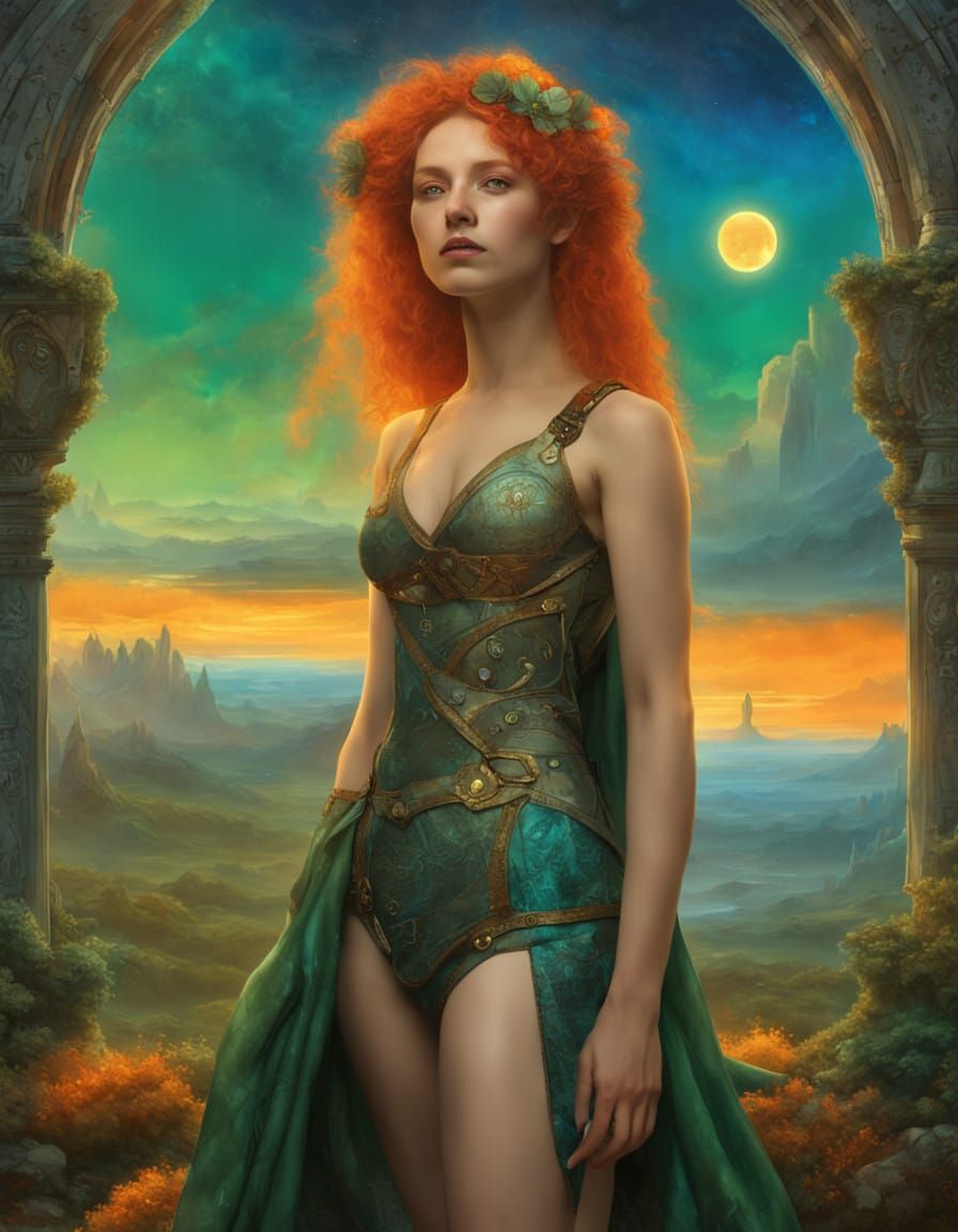 Fierce Cyberpunk Warrior in Luminist Landscape