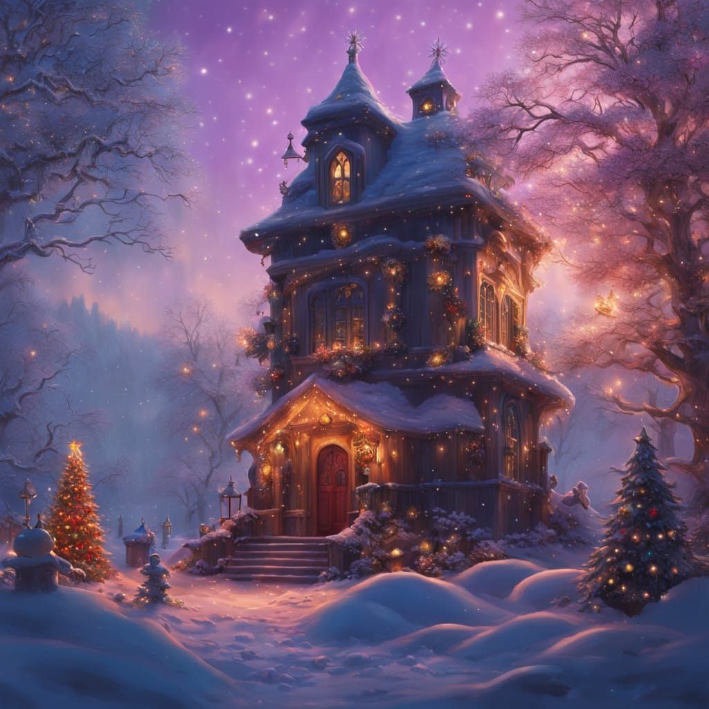 Winter Wonderland Candle Scene in Whimsical Fantasy Art Styl...