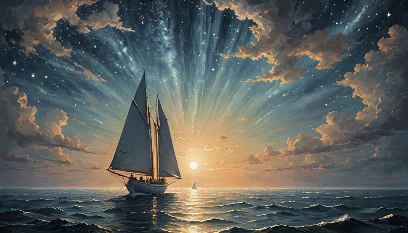 Solitary Sailor's Cosmic Voyage on Endless Sea