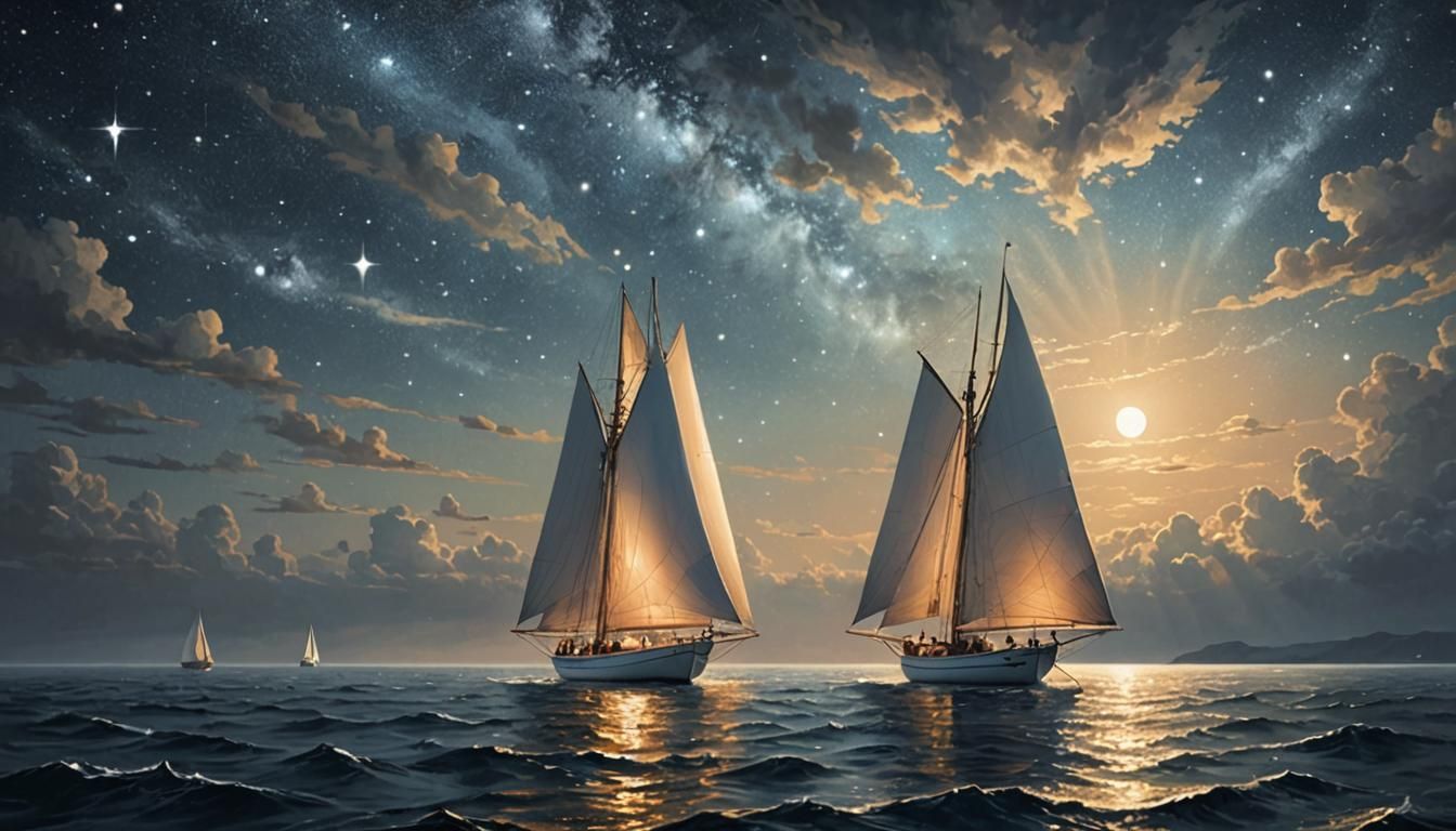 Man Sails Endless Sea of Cosmic Dreams
