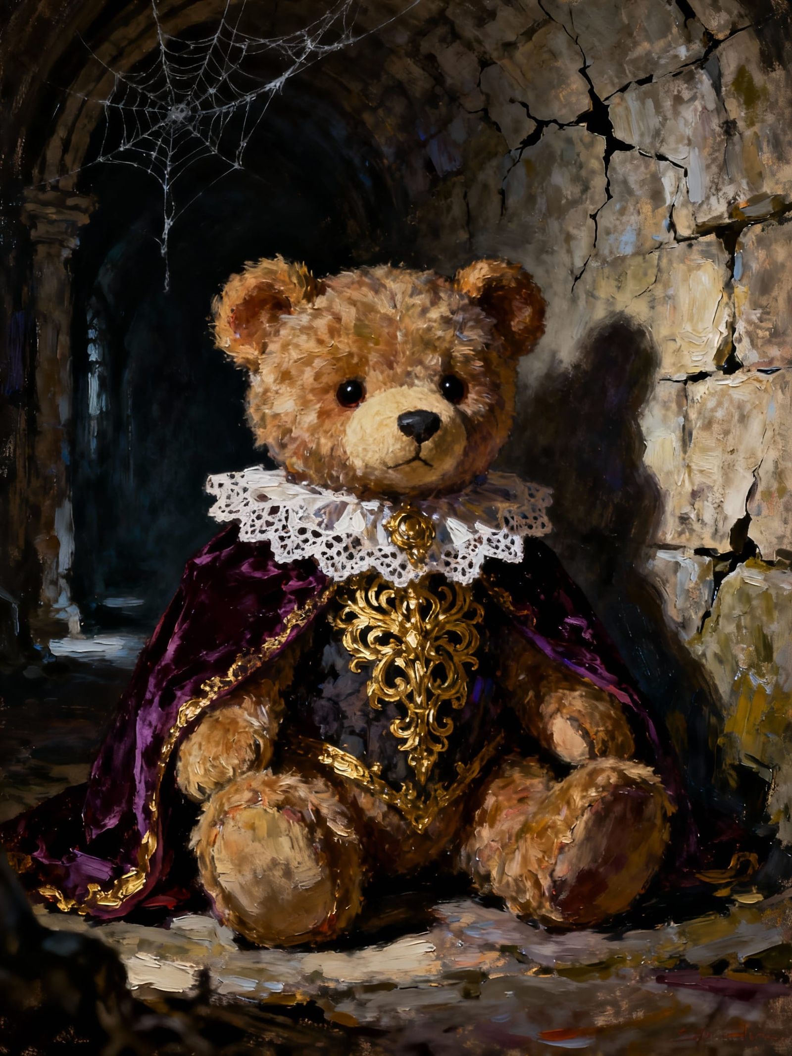 Gothic Teddy Bear Impasto Painting