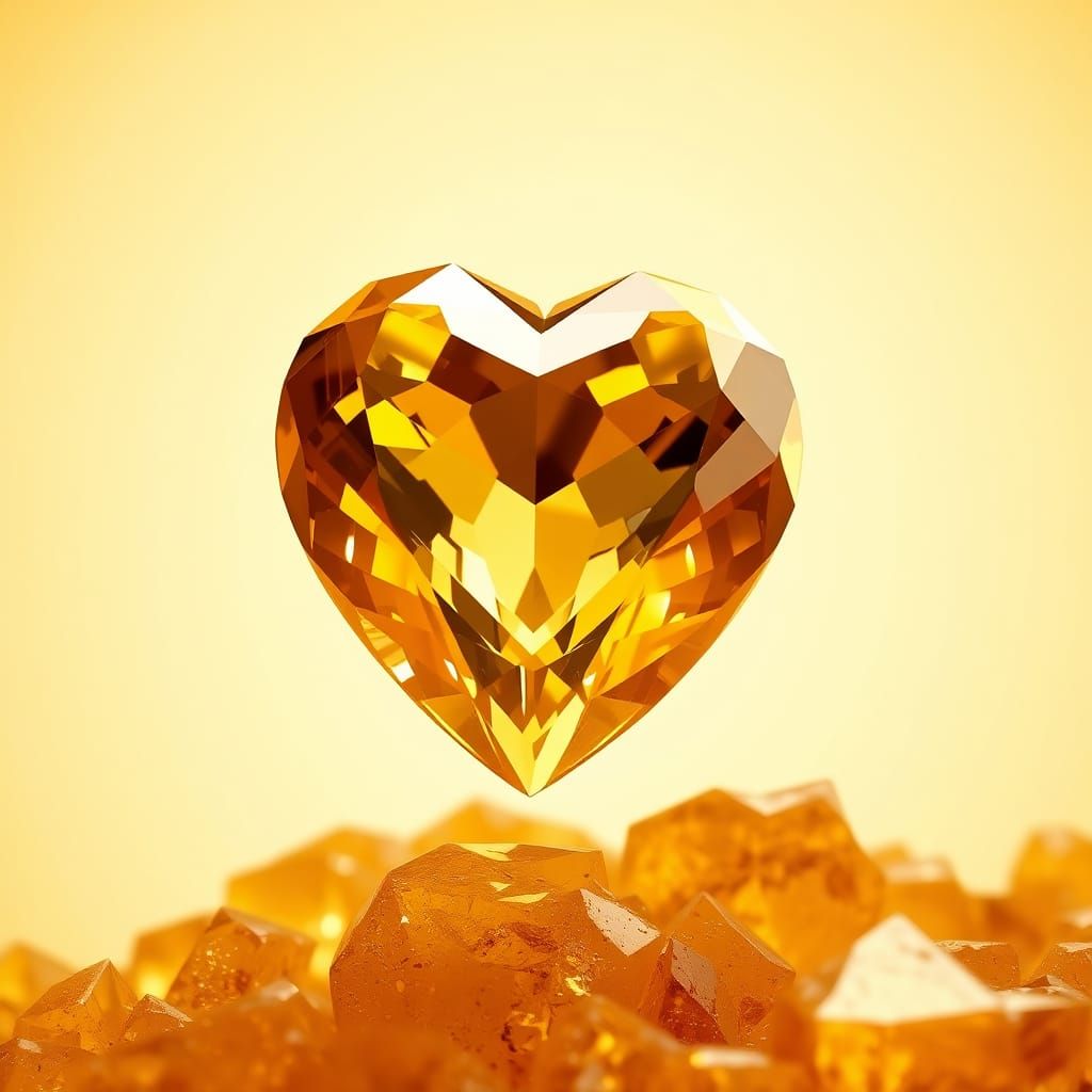 Citrine Gemstone Heart in Hyperrealistic Style