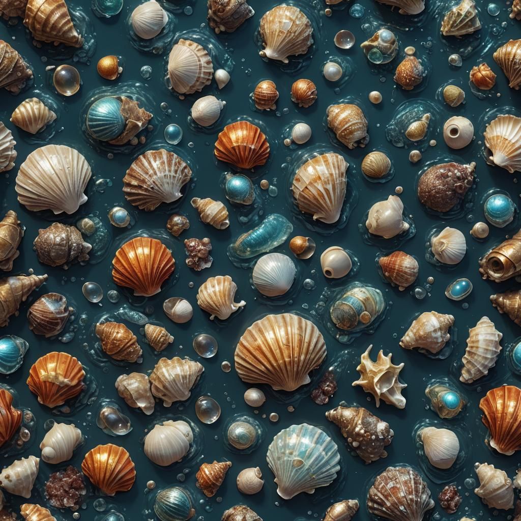 Shimmering Shell in Deep Ocean, Digital Art
